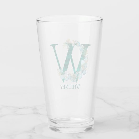 Waterverf Blauwgroen en Gouden Monogram Letter W Glas (Achterkant)