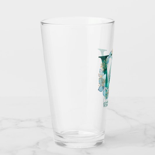 Waterverf Blauwgroen en Gouden Monogram Letter W Glas (Rechts)