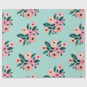 Waterverf Blauwgroen en roze Floral Cadeaupapier (Vlak)