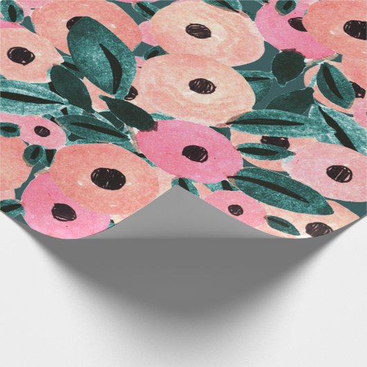 Waterverf Blauwgroen en roze Floral Cadeaupapier (Hoek)