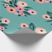 Waterverf Blauwgroen en roze Floral Cadeaupapier (Hoek)