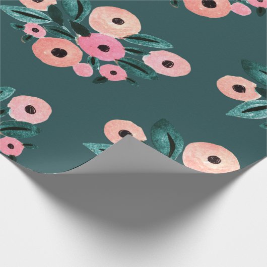 Waterverf Blauwgroen en roze Floral Cadeaupapier (Hoek)