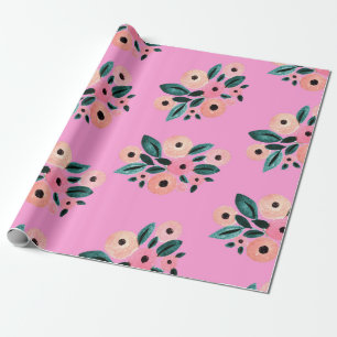 Waterverf Blauwgroen en roze Floral Cadeaupapier
