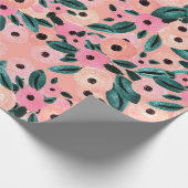 Waterverf Blauwgroen en roze Floral Cadeaupapier (Hoek)