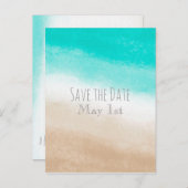 Waterverf Blauwgroen en Tan Beach bruiloft opslaan Aankondigingskaart (Voorkant / Achterkant)