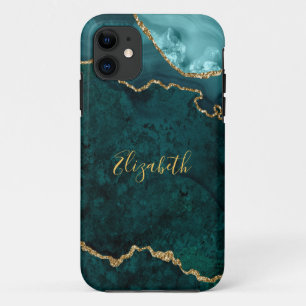 Waterverf Blauwgroen goudmarmer Agate Geode iPhone 11 Hoesje