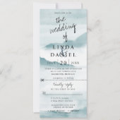 waterverf blauwgroen landschap bruiloft nodigt w r kaart (Voorkant)