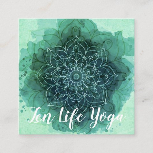Waterverf Blauwgroen Lotus Floral Square Visitekaa Vierkante Visitekaartje (Voorkant)