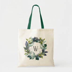 Waterverf Blauwgroen monogram met baard Tote Bag