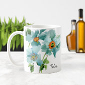 💦 Waterverf Blauwgroen papaver naam of monogram Koffiemok