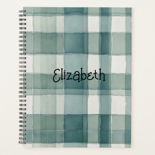 Waterverf Blauwgroen Plaid Planner (Voorkant)