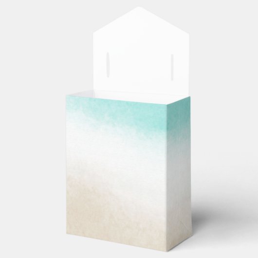 Waterverf Blauwgroen & Tan Subtiel Strand Bruiloft Bedankdoosjes (Geopend)