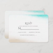 Waterverf Blauwgroen & Tan Subtiel Strand Bruiloft RSVP Kaartje (Voorkant / Achterkant)