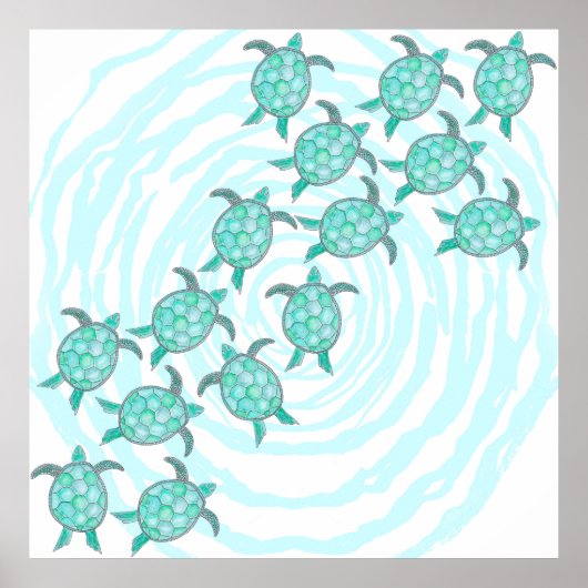 Waterverf Blauwgroen Zeeen Poster (Voorkant)