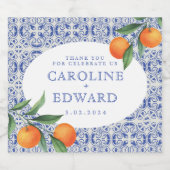 Waterverf Blauwtegel Mediterraans Huwelijk Sparkling Wijnetiket (Enkel label)