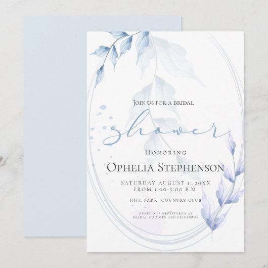 Waterverf Bleek Violet en Stusty Blue Foliage Kaart (Voorkant / Achterkant)