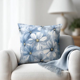 Waterverf Bleekblauwe Bloemen Kussen