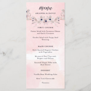 Waterverf Bliss Blush Pink Floral Wedding Menu