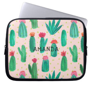 Waterverf bloeiend Cactus Patroon op maat Laptop Sleeve