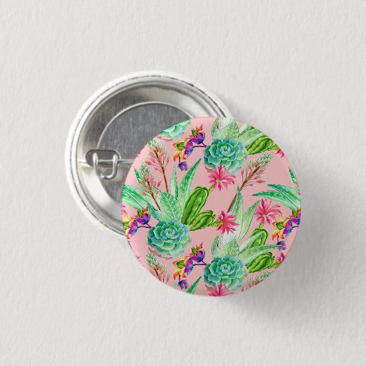 Waterverf bloeiend Succulents Patroon Ronde Button 3,2 Cm (Voorkant /achterkant)