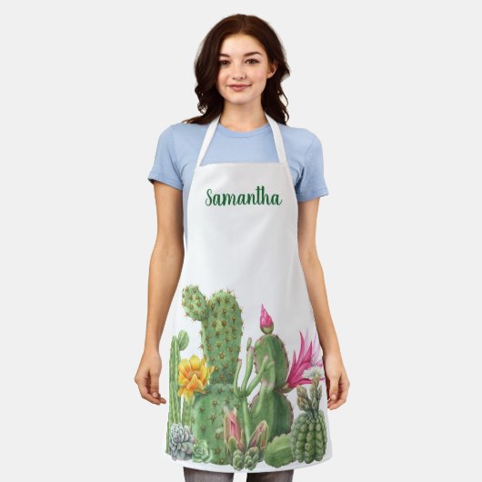 Waterverf bloeiende cactus succulent monogram apro schort (Gedragen)