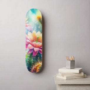 Waterverf bloeiende vetcactussen skateboard