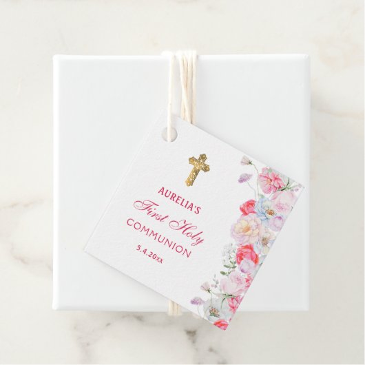 Waterverf bloeit eerste communie bedankjes labels (In situ)