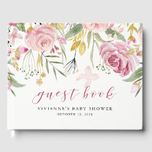 Waterverf bloeit Roze en Gouden Bloemen Partij Gastenboek