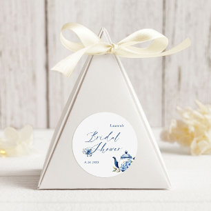 Waterverf Bloem Blauw Thee Bruiloft Feest Ronde Sticker