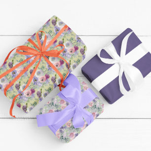 Waterverf Bloem Bloempatroon Lavendel Primula Inpakpapier Vel