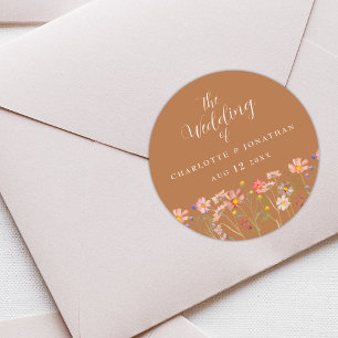 Waterverf Bloem Boho Landelijk Terracotta Bruiloft Ronde Sticker