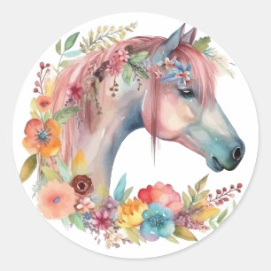 Waterverf Bloem Boho Paardenpastel Ronde Sticker
