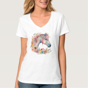 Waterverf Bloem Boho Paardenpastel T-shirt