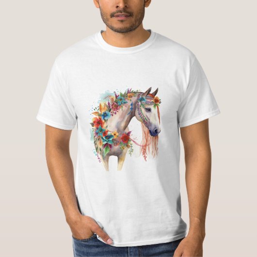 Waterverf Bloem Boho Paardenpastel T-shirt (Voorkant)