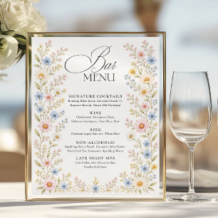 Waterverf Bloem Bruiloft Bar Menu Wilde Bloemen Poster
