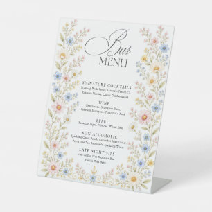 Waterverf Bloem Bruiloft Bar Menu Wilde Bloemen Reclamebord Met Voetstuk