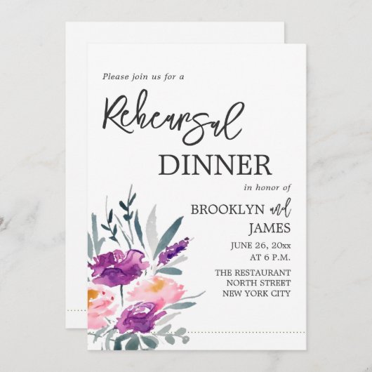 Waterverf Bloem Bruiloft Repetitie Uitnodigingen (Voorkant / Achterkant)