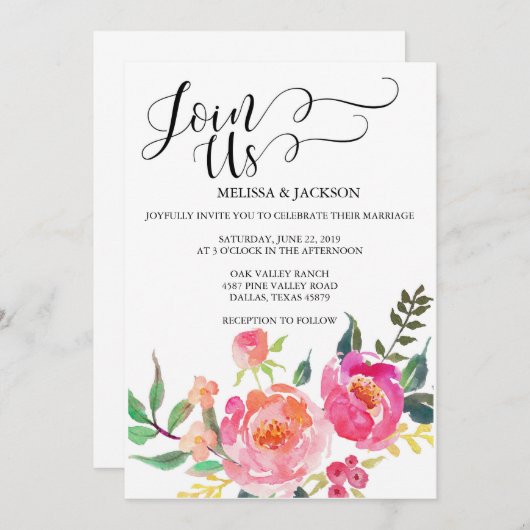 Waterverf Bloem Bruiloft Uitnodigingen (Voorkant / Achterkant)