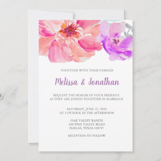 Waterverf Bloem Bruiloft Uitnodigingen (Voorkant)