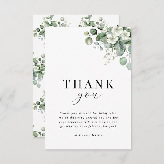 Waterverf Bloem Bruiloft White Eucalyptus Bedankkaart (Voorkant / Achterkant)