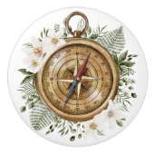 Waterverf Bloem en Groene Bladeren Bloemkompas Keramische Knop (Voorkant)