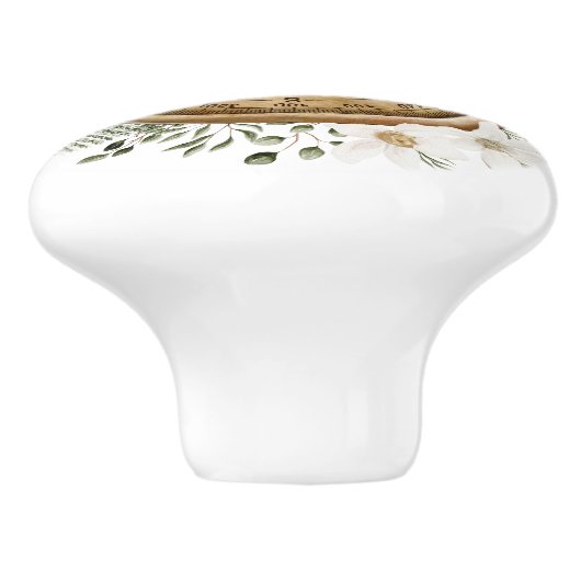 Waterverf Bloem en Groene Bladeren Bloemkompas Keramische Knop (Zijkant)