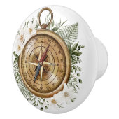 Waterverf Bloem en Groene Bladeren Bloemkompas Keramische Knop (Rechts)