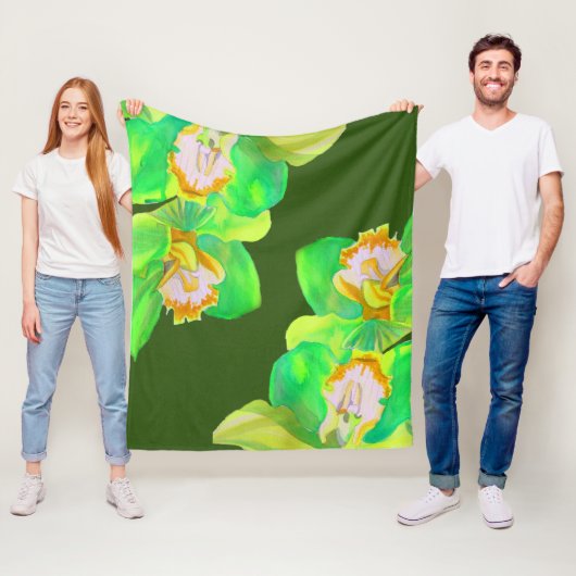 Waterverf bloem groen orchidee voor orchidee fleece deken (In situ)