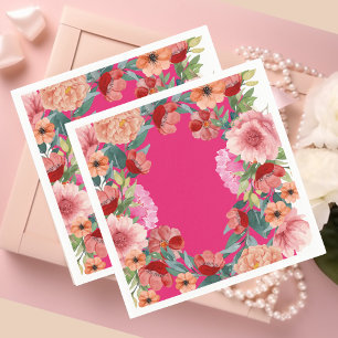 Waterverf bloem helder roze bruiloft tafel servet