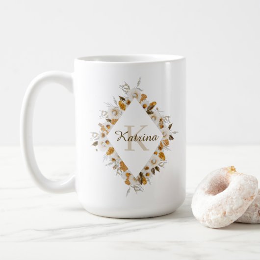 Waterverf Bloem Initialen Mok (Met donut)