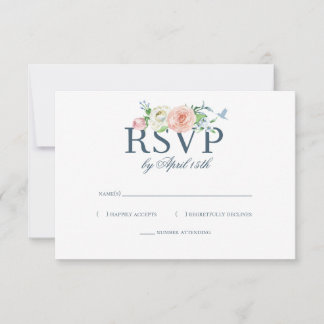 Waterverf Bloem Kolibrie Seersucker Bruiloft RSVP Kaartje