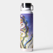 Waterverf bloem kunst op blauw waterfles (Achterkant)