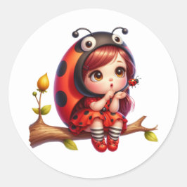 Waterverf Bloem Ladybug Meisje Ronde Sticker