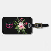 Waterverf Bloem, Naam & Monogram, Info Bagagelabel (Voorkant horizontaal)